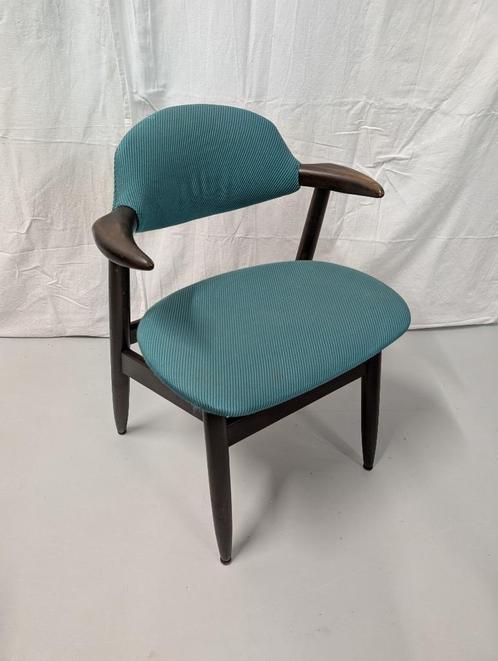 Dutch Design Tijsseling koehoorn / cowhorn eetkamerstoel, Huis en Inrichting, Stoelen, Gebruikt, Eén, Hout, Stof, Blauw, Ophalen