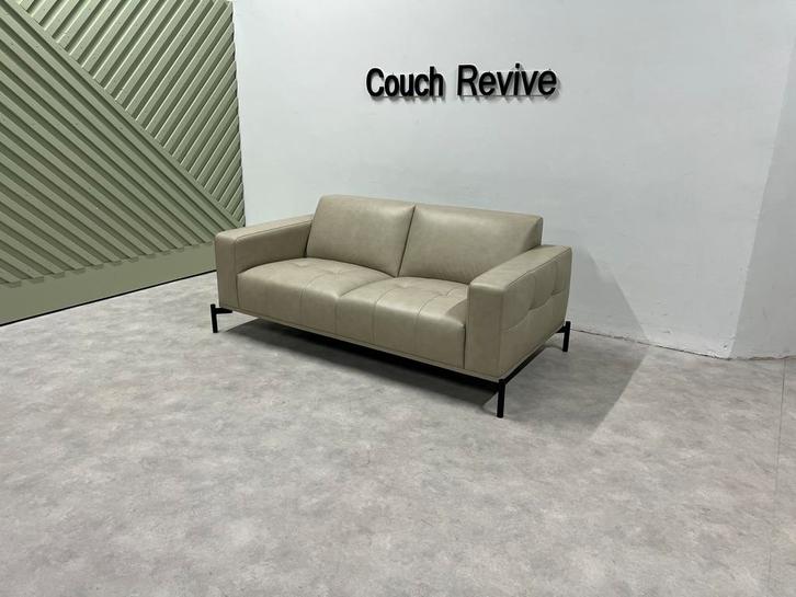 GRATIS LEVERING Z.G.A.N beige leren bank 195x95 Gereinigd, Huis en Inrichting, Banken | Bankstellen, Zo goed als nieuw, Vierpersoons of meer