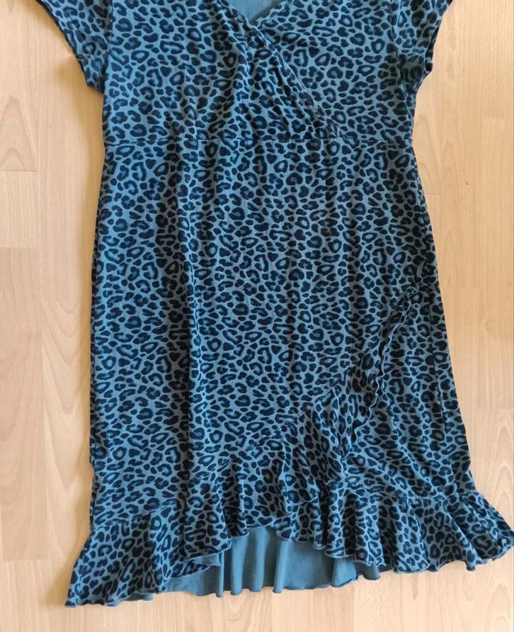 John Cabot overslag jurkje, Kleding | Dames, Jurken, Zo goed als nieuw, Maat 46/48 (XL) of groter, Blauw, Knielengte, Ophalen of Verzenden