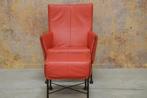 ZGANieuw rode leren Montis Charly design fauteuil + hocker!, Design, Metaal, 75 tot 100 cm, Zo goed als nieuw