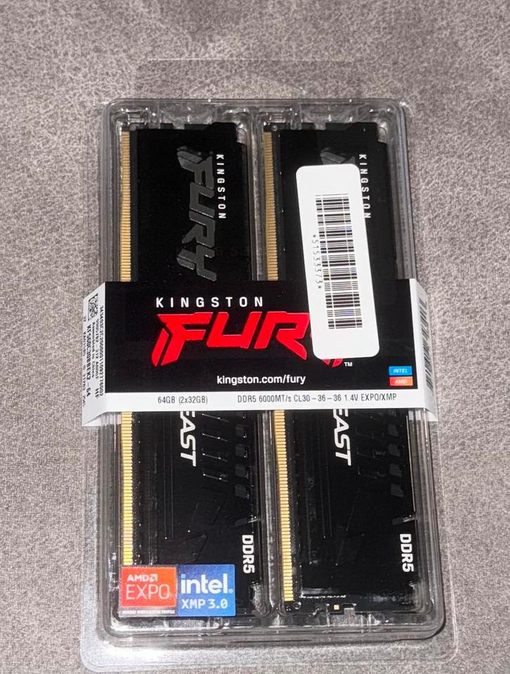 Kingston Fury Beast DDR5 64GB (2x32GB) 6000MHz, Computers en Software, RAM geheugen, Nieuw, Desktop, 64 GB, DDR5, Ophalen of Verzenden