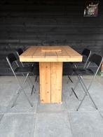 Steigerhouten bartafel inclusief 4 barkrukken, Tuin en Terras, Tuinsets en Loungesets, Ophalen, Gebruikt, Steigerhout, 4 zitplaatsen