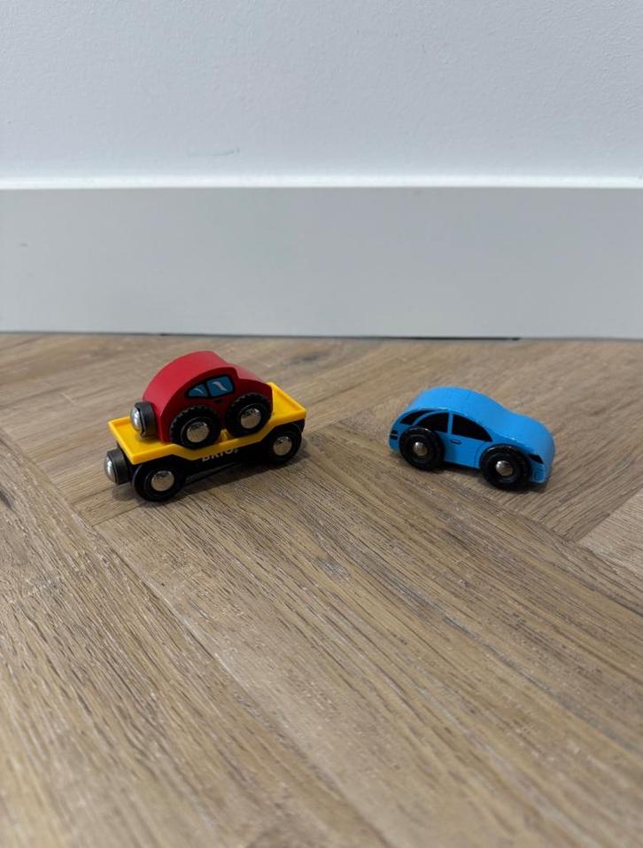 Heel goed 3x Brio houten trein auto transporter wagon 33559, Kinderen en Baby's, Speelgoed | Houten speelgoed, Zo goed als nieuw