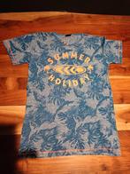 Blauw shirt met oranje print en stiksels.  Maat  158, Ophalen of Verzenden, Gebruikt, Jongen, Shirt of Longsleeve