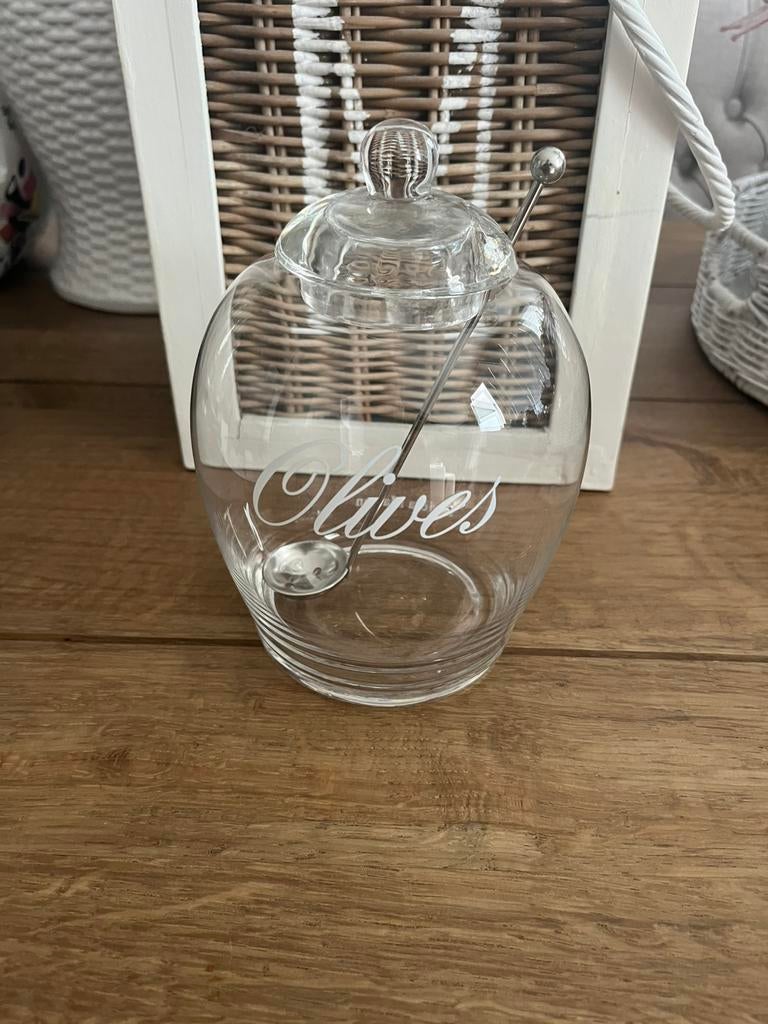 Te koop: Rivièra Maison olives/olijven pot, oude collectie, Overige typen, Nieuw, Ophalen of Verzenden, Glas