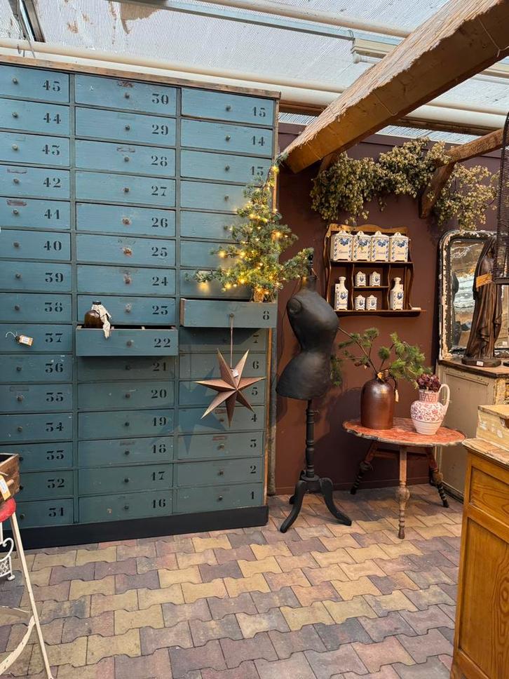 Ladekast, petrol, koperen knoppen, uniek, Belgie, Huis en Inrichting, Kasten | Ladekasten, Gebruikt, 200 cm of meer, 150 tot 200 cm