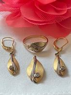 Prachtige 8 karaat bicolorset ring oorbellen plus hanger, Ophalen of Verzenden, Zo goed als nieuw, Goud