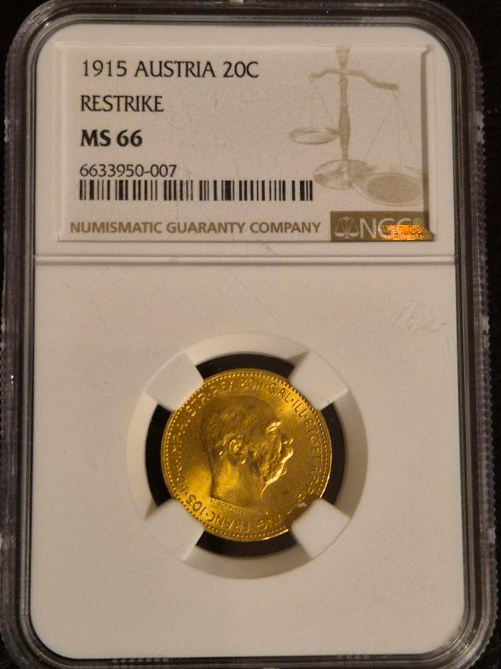 Oostenrijk 1915 20 Corona Goud - Restrike NGC MS66, Postzegels en Munten, Munten | Nederland, Losse munt, Overige waardes, Vóór koninkrijk