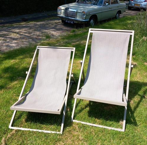 Strandstoelen inklapbaar 2 stuks aluminium en textileen ., Tuin en Terras, Ligbedden, Aluminium, Inklapbaar, Verstelbaar, Ophalen