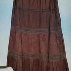 Bruine strokenrok met kant  /.maat 40, Kleding | Dames, Rokken, Ophalen of Verzenden, Zo goed als nieuw, Maat 38/40 (M), Bruin