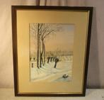 Mooi Aquarel 'Winter op het Land' - Bell, Ophalen of Verzenden