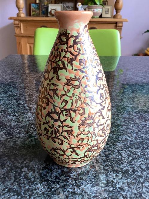 Vaasje, Des Pots, keramiek, zalm, groen, bruin, 15 cm., Huis en Inrichting, Woonaccessoires | Vazen, Ophalen