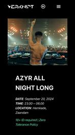 Verknipt Azyr all night long 20 September, Tickets en Kaartjes, Evenementen en Festivals