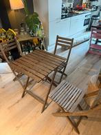 Houten inklapbare bistroset – tafel en 3 stoelen, Tuin en Terras, Ophalen, Gebruikt, 3 zitplaatsen, Tuinset