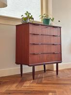 Vintage ladekast teak hout jaren 50/60 Deens Scandinavisch, Ophalen, Gebruikt, Teakhout, 50 tot 100 cm