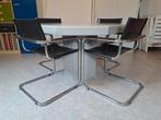 Grijze eetkamertafel 1.15m, met 4 zwart/chroom stoelen, Huis en Inrichting, Stoelen, Ophalen, Overige materialen, Gebruikt, Zwart