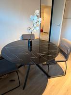 Glazen Tafel met Marmer look, Ophalen, 100 tot 150 cm, Rond, Vier personen