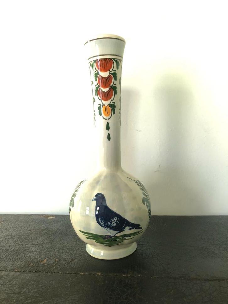 Handbeschilderde vaas met duif Delfts Blauw, Antiek en Kunst, Antiek | Vazen, Ophalen of Verzenden