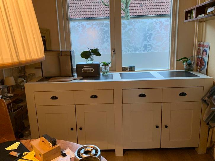 Grote witte dressoir met 3 grote lades, Huis en Inrichting, Kasten | Dressoirs, Zo goed als nieuw, 200 cm of meer, 25 tot 50 cm