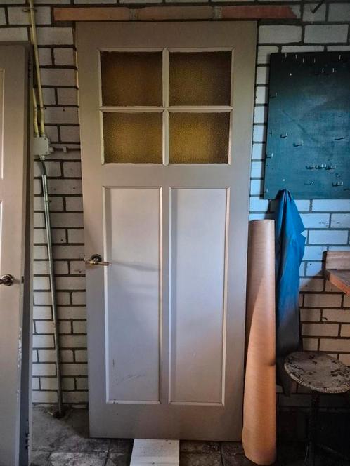 Authentieke binnendeur met glas uit 1936, Doe-het-zelf en Verbouw, Deuren en Horren, Gebruikt, Binnendeur, 200 tot 215 cm, 80 tot 100 cm