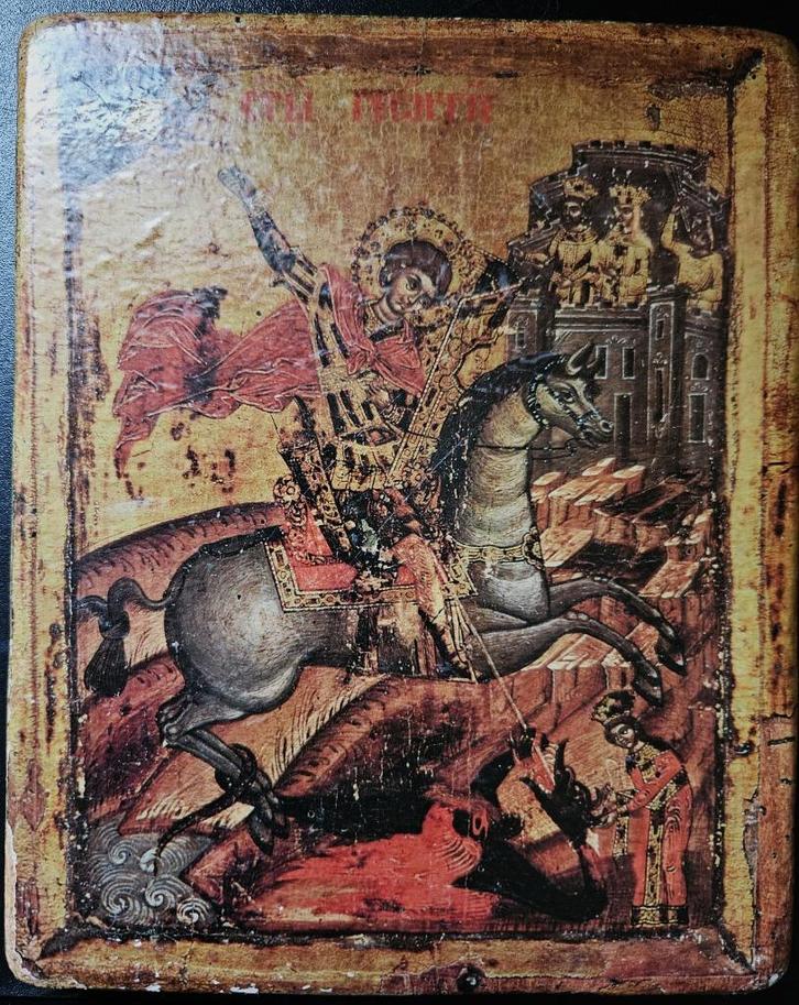 Icoon Sint Joris de overwinnaar, Antiek en Kunst, Antiek | Religie, Ophalen
