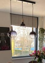 Zwarte hanglamp met goud en smoke glas - 3 bollen, Ophalen, Modern design, Minder dan 50 cm, Glas