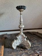 Oud antiek houten zilverkleurige kandelaar., Ophalen of Verzenden