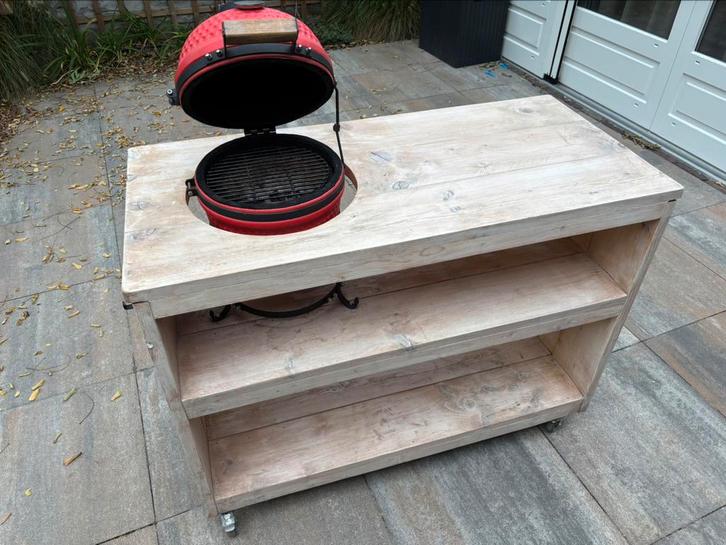 Barbecue tafel inclusief kamado mini, Tuin en Terras, Buitenkeukens, Gebruikt, Houtskool, Ophalen