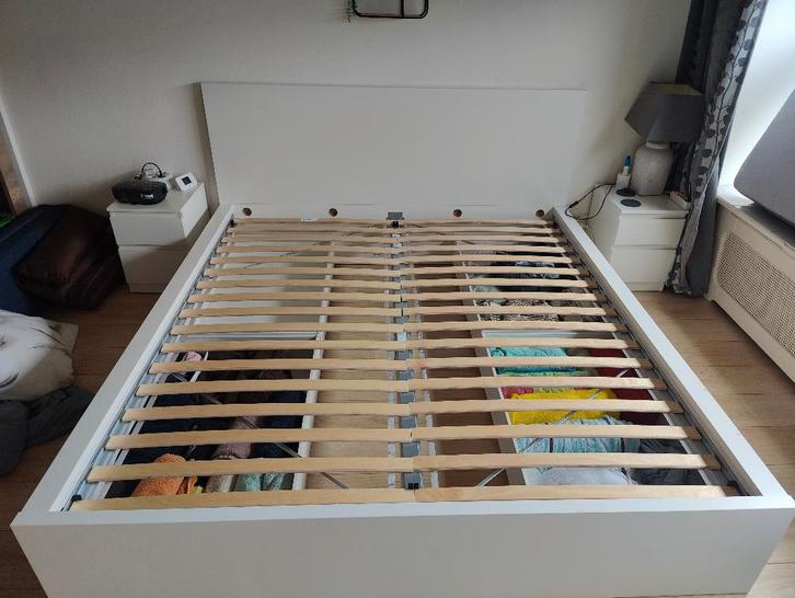 Ikea malm bed wit, Huis en Inrichting, Slaapkamer | Bedden, Gebruikt, Tweepersoons, 180 cm, 200 cm, Hout, Wit, Ophalen