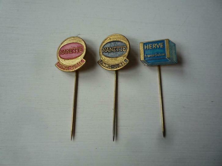 3x Nanette Herve Franco Suisse Metalen Speldjes Speldje, Verzamelen, Speldjes, Pins en Buttons, Zo goed als nieuw, Speldje of Pin