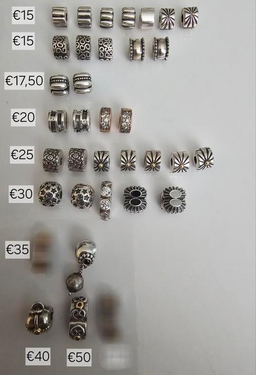 Prachtige Pandora clips/stoppers zilver oa met goud/diamant, Sieraden, Tassen en Uiterlijk, Bedels, Zo goed als nieuw, Pandora