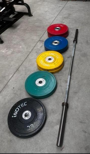 150kg Gekleurde Competition Bumperplates +Barbell 220cm,20kg beschikbaar voor biedingen