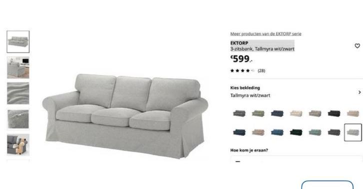 IKEA EKTORP 3-ZITS BANKSTEL GRIJS, Huis en Inrichting, Banken | Bankstellen, Zo goed als nieuw, Rechte bank, Driepersoons, 200 tot 250 cm