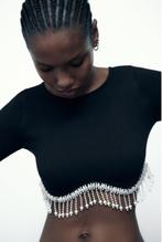 Dames Zara crop top seamless met parels zwart maat XS S, Kleding | Dames, Tops, Ophalen of Verzenden, Zo goed als nieuw, Lange mouw