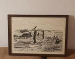 Prent pentekening landarbeiders op het veld Jaap Kooiman, Antiek en Kunst, Kunst | Litho's en Zeefdrukken, Ophalen