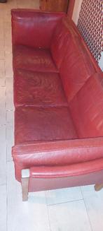 Deense design bank rood leer, Huis en Inrichting, Ophalen, Gebruikt, 150 tot 200 cm, Driepersoons