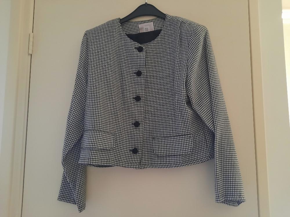 mantelpakje met broekrok pied de poule zwart wit maat S, Ophalen of Verzenden, Zo goed als nieuw, Maat 36 (S), Overige kleuren