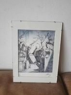 Ets Henk Huig zicht op vervallen kerkhof., Antiek en Kunst, Kunst | Etsen en Gravures, Ophalen
