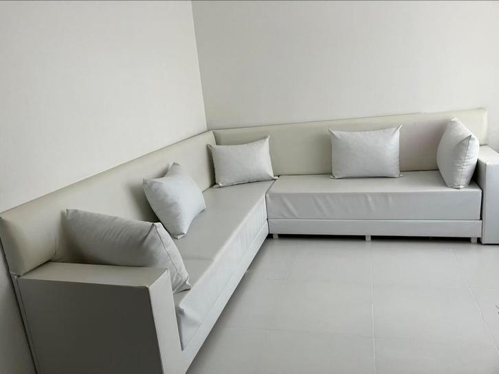 Hoekbank, Huis en Inrichting, Banken | Complete zithoeken, Gebruikt, Kunststof, Leer, Ophalen of Verzenden