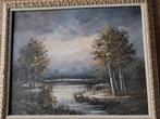 Schilderij: ven in maanlicht., Antiek en Kunst, Kunst | Schilderijen | Modern, Ophalen of Verzenden
