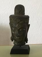 Bronzen boedha/ buddha hoofd op houten voetstuk, Ophalen of Verzenden, Gebruikt