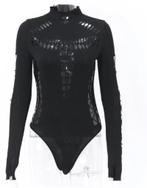 Bodysuit solid hollow out gothic stijl bodycon zwart, Kleding | Dames, Ophalen of Verzenden, Nieuw, Zwart, Lange mouw