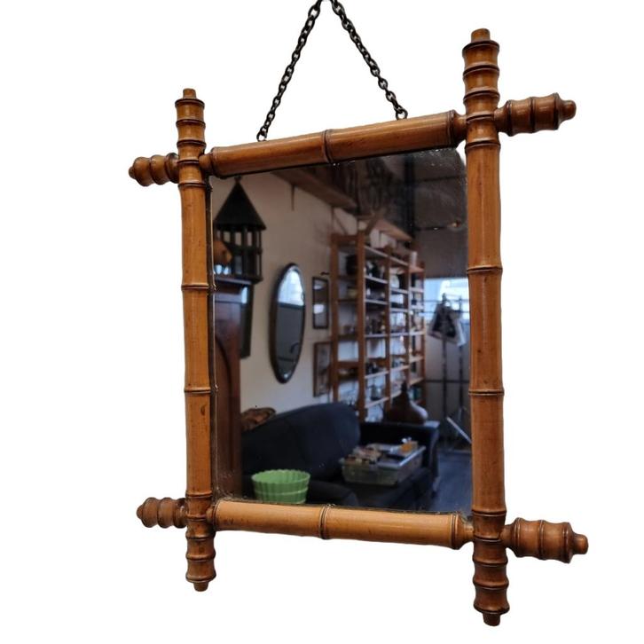 Vintage faux bamboe spiegel, Huis en Inrichting, Woonaccessoires | Spiegels, Gebruikt, Minder dan 50 cm, Minder dan 100 cm, Rechthoekig