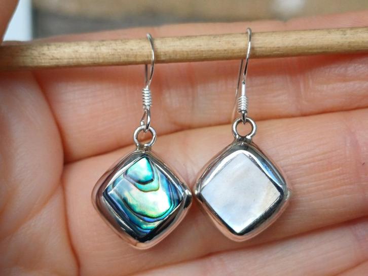 Vanoli 925 zilveren dubbele oorbellen abalone parelmoer, Sieraden, Tassen en Uiterlijk, Oorbellen, Nieuw, Hangers, Zilver, Overige kleuren