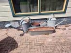Zinken bakken, gieters en emmer, Tuin en Terras, Bloembakken en Plantenbakken, Ophalen, Gebruikt, Rond, Minder dan 60 cm