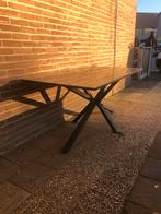 Eettafel tuintafel granieten blad en metalen kruispoot, Ophalen, Overige materialen, 50 tot 100 cm, Zo goed als nieuw