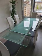 Eettafel met 6 stoelen glas uitschuifbaar aan 2 zijde, Ophalen of Verzenden