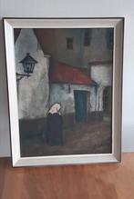 Oud schilderij "non bij klooster" gesigneerd, Antiek en Kunst, Kunst | Schilderijen | Klassiek, Ophalen of Verzenden