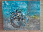 Olieverf schilderij, kleuren blauw en grijs. 90 x 70 cm., Antiek en Kunst, Ophalen