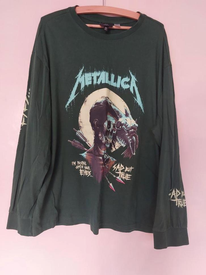 Groene H&M Metallica Longsleeve - Maat XL, Kleding | Dames, T-shirts, Zo goed als nieuw, Maat 46/48 (XL) of groter, Groen, Lange mouw